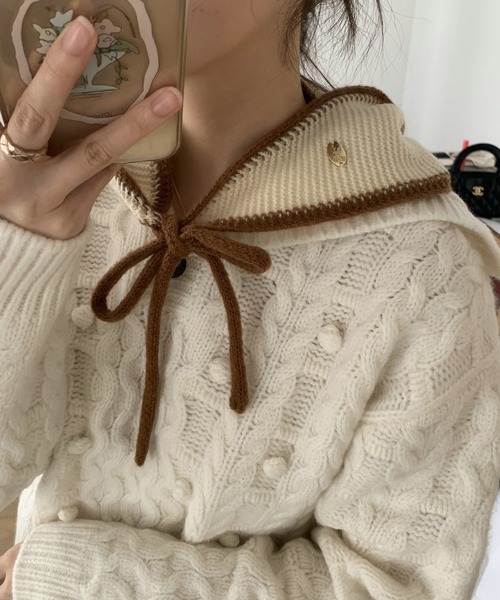 shopnikoniko(ショップニコニコ)の「バブーシュカ ニット 紐付 バイカラーニット バブーシュカ(その他ヘアアクセサリー・レディース・グレー/ブラック/アイボリー/ホワイト・フリー)」の10枚目の写真