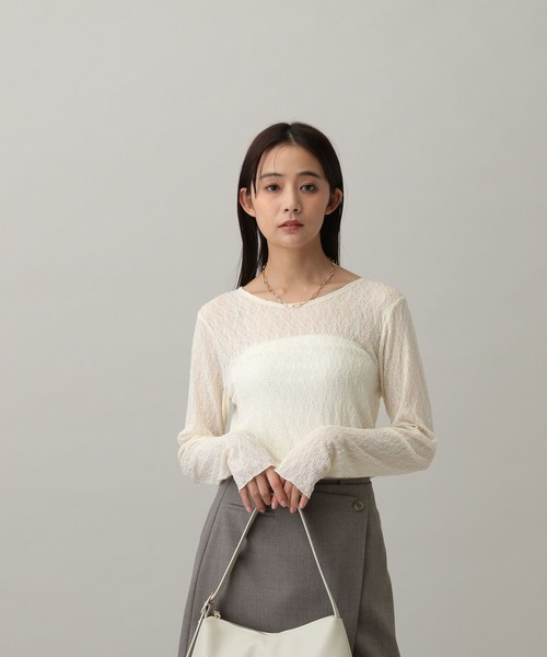 GLOBAL WORK（グローバルワーク）の「MATINEE LINE/レースシアー長袖T/288775（Tシャツ/カットソー・レディース・ブラック/アイボリー/オフホワイト・MEDIUM/LARGE）」の18枚目の写真