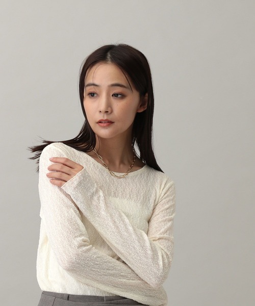 GLOBAL WORK（グローバルワーク）の「MATINEE LINE/レースシアー長袖T/288775（Tシャツ/カットソー・レディース・ブラック/アイボリー/オフホワイト・MEDIUM/LARGE）」の20枚目の写真