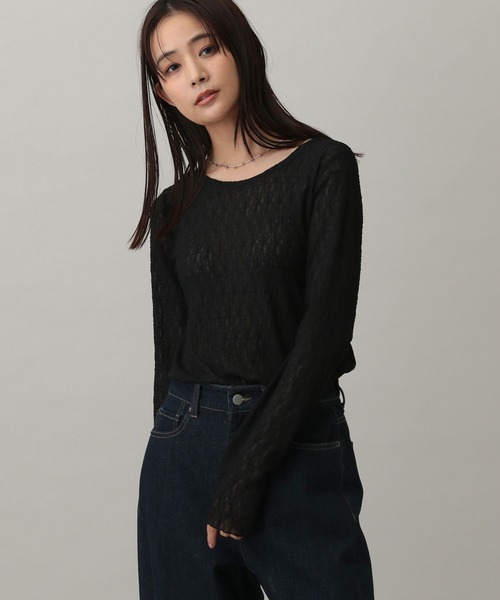 GLOBAL WORK（グローバルワーク）の「MATINEE LINE/レースシアー長袖T/288775（Tシャツ/カットソー・レディース・ブラック/アイボリー/オフホワイト・MEDIUM/LARGE）」の15枚目の写真