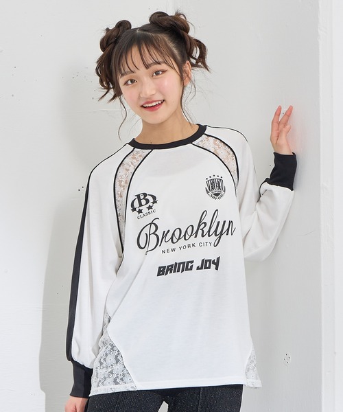 tシャツ シアーレースヘム クルーネックカットソー GH25s042「Girlyhalo」 レディース AMBIDEX Store △〇30/1天竺 チェリーレース プルオーバー(F