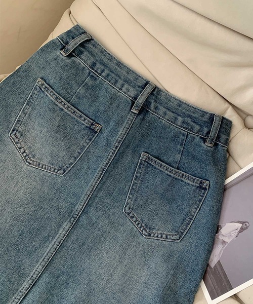 aimoha（アイモハ）の「【aimoha】ハイウエストデニムスカート（デニムスカート・レディース・ブルー・X-SMALL/SMALL/MEDIUM/LARGE/X-LARGE）」の3枚目の写真