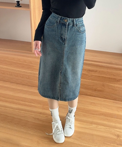 aimoha（アイモハ）の「【aimoha】ハイウエストデニムスカート（デニムスカート・レディース・ブルー・X-SMALL/SMALL/MEDIUM/LARGE/X-LARGE）」の8枚目の写真