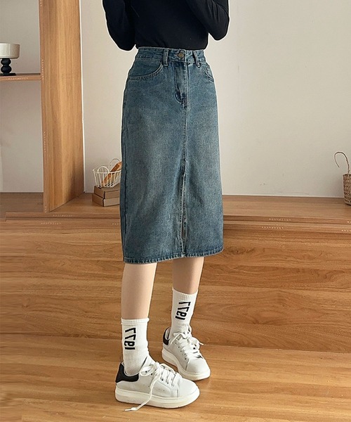 aimoha（アイモハ）の「【aimoha】ハイウエストデニムスカート（デニムスカート・レディース・ブルー・X-SMALL/SMALL/MEDIUM/LARGE/X-LARGE）」の11枚目の写真