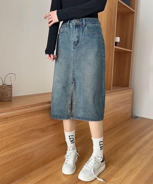 aimoha（アイモハ）の「【aimoha】ハイウエストデニムスカート（デニムスカート・レディース・ブルー・X-SMALL/SMALL/MEDIUM/LARGE/X-LARGE）」の12枚目の写真