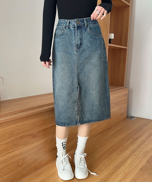 aimoha（アイモハ）の「【aimoha】ハイウエストデニムスカート（デニムスカート・レディース・ブルー・X-SMALL/SMALL/MEDIUM/LARGE/X-LARGE）」の7枚目の写真