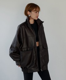 f/leather stand over blouson