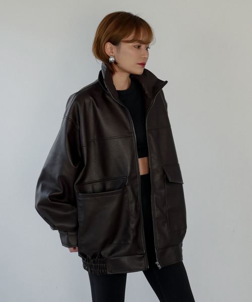 My shawty（ﾏｲｼｬｳﾃｨｰ）の「f/leather stand over blouson（ブルゾン・レディース・ダークブラウン/ブラック・FREE）」の2枚目の写真