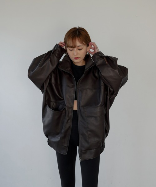 My shawty（ﾏｲｼｬｳﾃｨｰ）の「f/leather stand over blouson（ブルゾン・レディース・ダークブラウン/ブラック・FREE）」の9枚目の写真