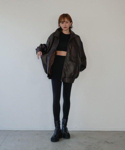 My shawty（ﾏｲｼｬｳﾃｨｰ）の「f/leather stand over blouson（ブルゾン・レディース・ダークブラウン/ブラック・FREE）」の7枚目の写真