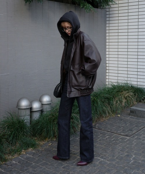 My shawty（ﾏｲｼｬｳﾃｨｰ）の「f/leather stand over blouson（ブルゾン・レディース・ダークブラウン/ブラック・FREE）」の4枚目の写真