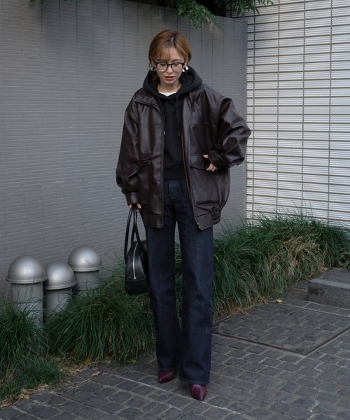 My shawty（ﾏｲｼｬｳﾃｨｰ）の「f/leather stand over blouson（ブルゾン・レディース・ダークブラウン/ブラック・FREE）」の3枚目の写真