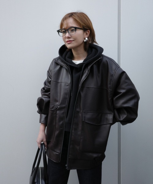 My shawty（ﾏｲｼｬｳﾃｨｰ）の「f/leather stand over blouson（ブルゾン・レディース・ダークブラウン/ブラック・FREE）」の6枚目の写真