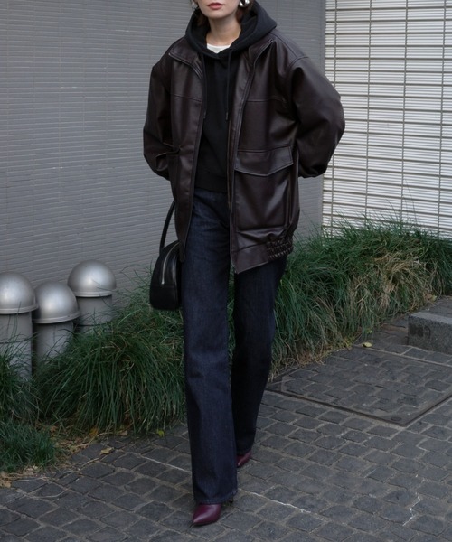 My shawty（ﾏｲｼｬｳﾃｨｰ）の「f/leather stand over blouson（ブルゾン・レディース・ダークブラウン/ブラック・FREE）」の5枚目の写真