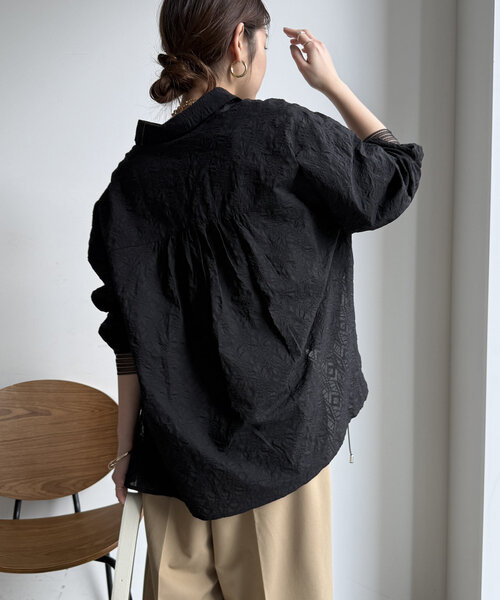 【DOU DOU】　ドロストスキッパーシャツ　ブラック WEB限定】ドロストスキッパーシャツ（シャツ/ブラウス）｜DouDou