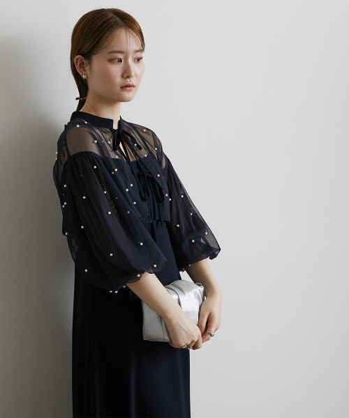 セール】【結婚式・パーティードレス】パール付きチュールボレロ