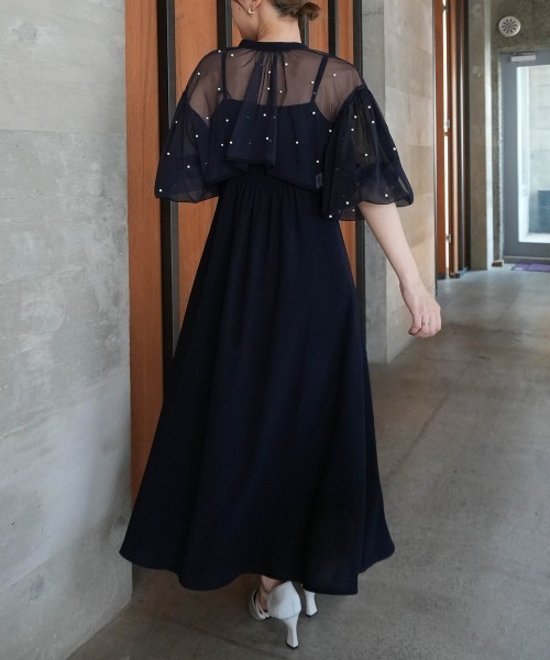 Jolie et Jolie（ジョリーエジョリー）の「【再入荷！】パール付きチュールボレロ＋キャミワンピースドレス（ドレス・レディース・ベージュ系/ブラック系1/ネイビー・M/L/LL/3L/4L/5L）」の12枚目の写真