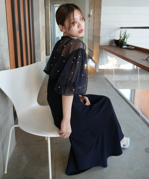 Jolie et Jolie（ジョリーエジョリー）の「【再入荷！】パール付きチュールボレロ＋キャミワンピースドレス（ドレス・レディース・ベージュ系/ブラック系1/ネイビー・M/L/LL/3L/4L/5L）」の14枚目の写真