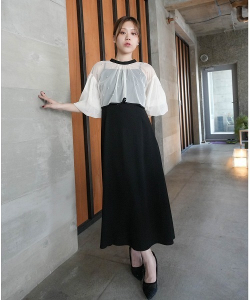 Jolie et Jolie（ジョリーエジョリー）の「【再入荷！】パール付きチュールボレロ＋キャミワンピースドレス（ドレス・レディース・ベージュ系/ブラック系1/ネイビー・M/L/LL/3L/4L/5L）」の7枚目の写真