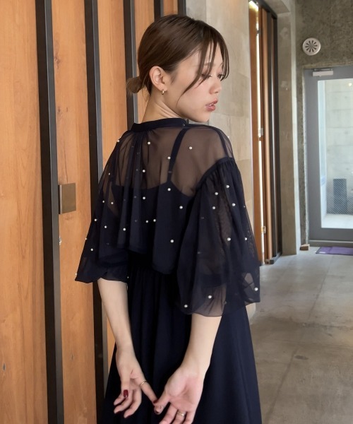 【SUIVI】フォーマルワンピース  ボレロ付 パール飾り セール】【再入荷！】パール付きチュールボレロ＋キャミ