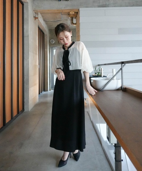 セール】【再入荷！】パール付きチュールボレロ＋キャミワンピース