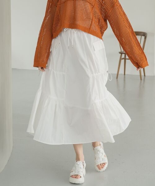 RETRO GIRL（レトロガール）の「ドロストナイロンSK（スカート・レディース・ブラック/オフホワイト/ベージュ・FREE）」の4枚目の写真