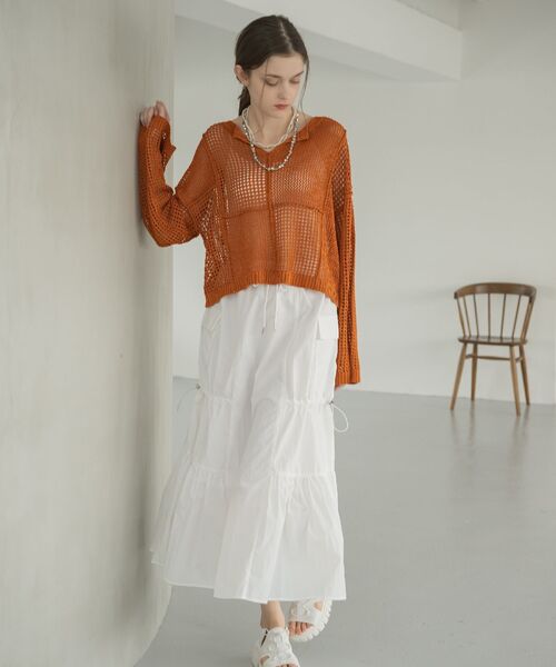 RETRO GIRL（レトロガール）の「ドロストナイロンSK（スカート・レディース・ブラック/オフホワイト/ベージュ・FREE）」の7枚目の写真