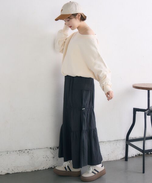 RETRO GIRL（レトロガール）の「ドロストナイロンSK（スカート・レディース・ブラック/オフホワイト/ベージュ・FREE）」の21枚目の写真