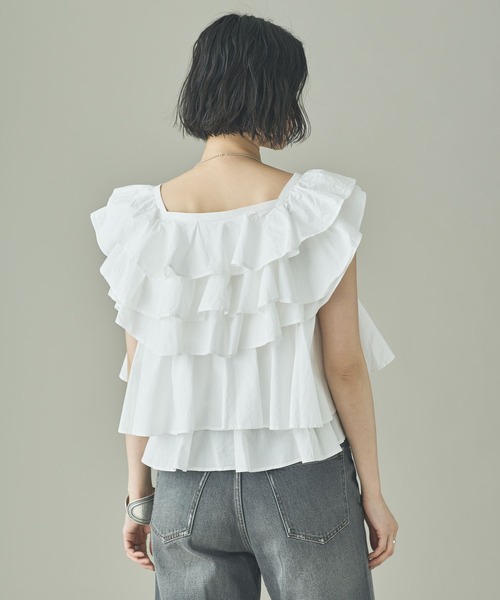 Curensology（カレンソロジー）の「Curensology(カレンソロジー)/ポプリンラッフルブラウス（シャツ/ブラウス・レディース・ホワイト/チャコールグレー/クリーム・FREE）」の6枚目の写真