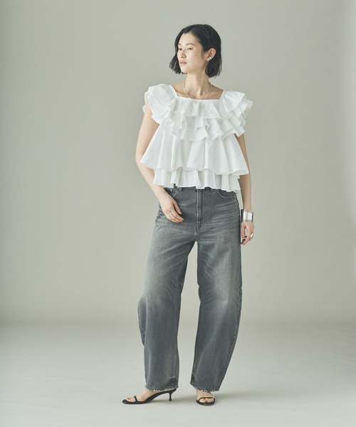 Curensology（カレンソロジー）の「Curensology(カレンソロジー)/ポプリンラッフルブラウス（シャツ/ブラウス・レディース・ホワイト/チャコールグレー/クリーム・FREE）」の7枚目の写真