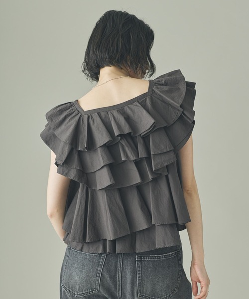 Curensology（カレンソロジー）の「Curensology(カレンソロジー)/ポプリンラッフルブラウス（シャツ/ブラウス・レディース・ホワイト/チャコールグレー/クリーム・FREE）」の12枚目の写真