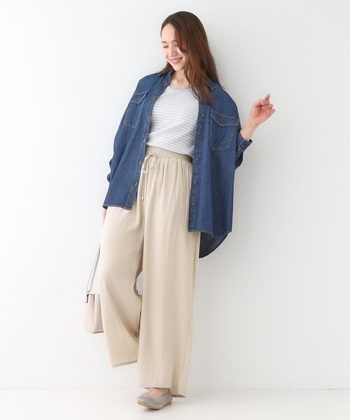 DRESKIP（ドレスキップ）の「【高レビュー/着丈選べる】さらり柔らか マットサテンワイドパンツ（その他パンツ・レディース・アイボリー系6/ブルー系その他/イエロー系その他/ブラック系6/チャコールグレー/ナチュラル・01/02/03/04/36/38/40/42）」の16枚目の写真