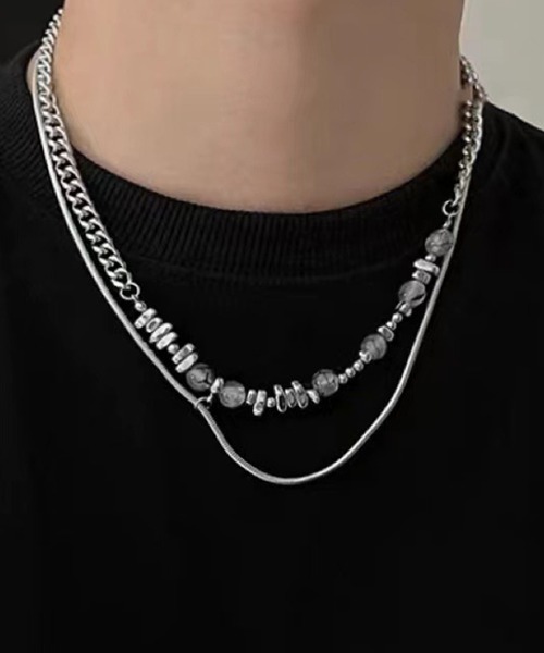 DiamondHearts（ダイヤモンドハーツ）の「クリアビーズ×スタッズ×チェーンレイヤードネックレス（ネックレス・レディース・シルバー・FREE）」の2枚目の写真