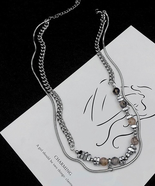 DiamondHearts（ダイヤモンドハーツ）の「クリアビーズ×スタッズ×チェーンレイヤードネックレス（ネックレス・レディース・シルバー・FREE）」の3枚目の写真