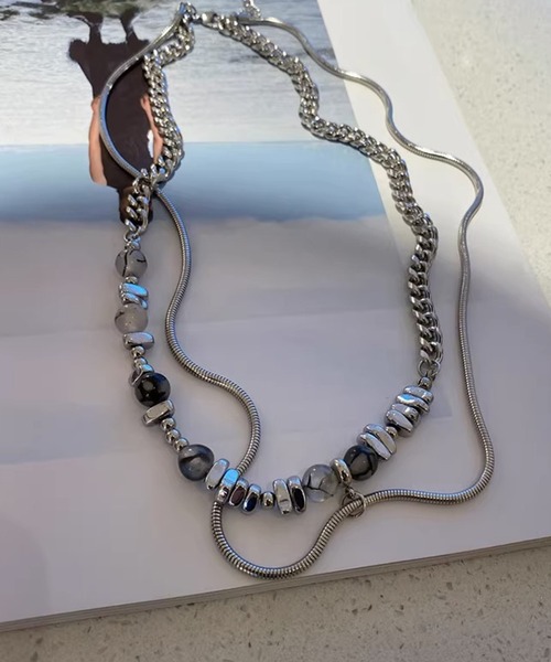 DiamondHearts（ダイヤモンドハーツ）の「クリアビーズ×スタッズ×チェーンレイヤードネックレス（ネックレス・レディース・シルバー・FREE）」の5枚目の写真