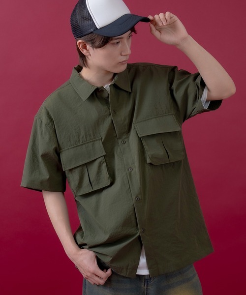 SIDEWAY STANCE（サイドウェイスタンス）の「【SIDEWAY STANCE】ポリワッシャー 半袖 ワークシャツ（シャツ/ブラウス・メンズ・カーキ/ブラック/ネイビー・LARGE/MEDIUM/SMALL/X-LARGE）」の6枚目の写真