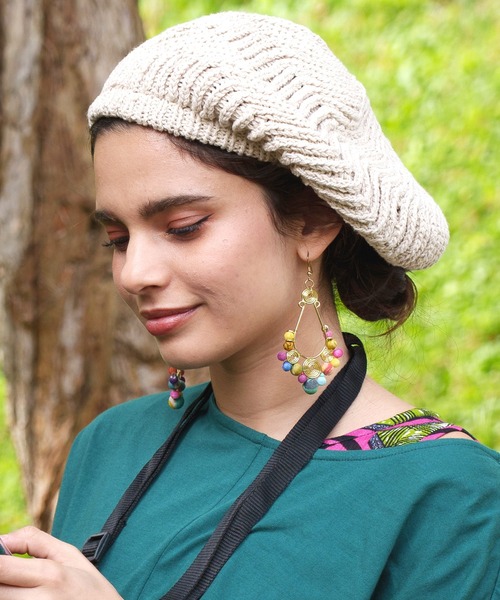 チャイハネ（チャイハネ）の「【チャイハネ】ジグベレー帽（ハンチング/ベレー帽・レディース・ライトブラウン/ナチュラル/ブラック・FREE）」の3枚目の写真