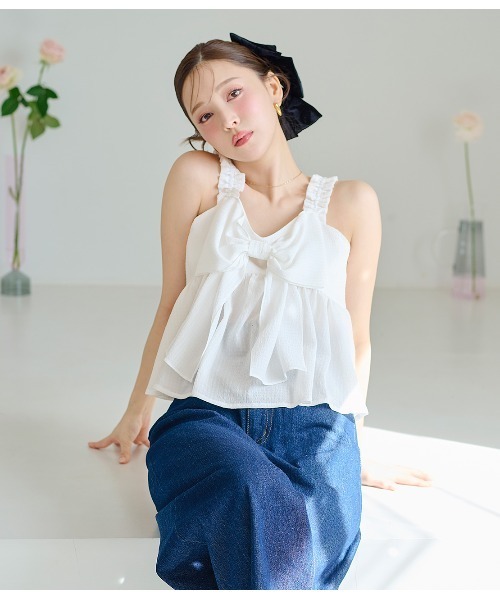 PEACH JOHN（ピーチジョン）の「リボンモチーフキャミ（キャミソール・レディース・ホワイト/ブルー/ブラック・ONE SIZE）」の2枚目の写真