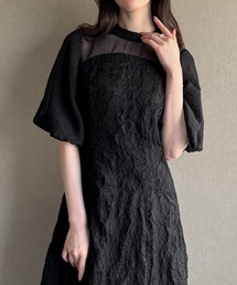 パフスリーブフラワージャガードワンピース