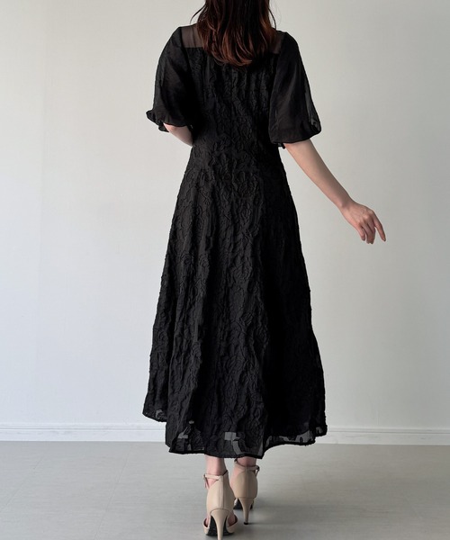 【最終値下げ】HONEYMIHONEY パフスリーブ ジャガードワンピース back open swell jacquard long one-piece