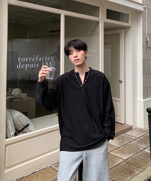 NOWLE(ノウル)の「【NOWLE】リラックスフィット キーネック プルオーバー ロンT(Tシャツ/カットソー・メンズ・ホワイト/ブラック・SMALL/MEDIUM/LARGE/X-LARGE)」の15枚目の写真