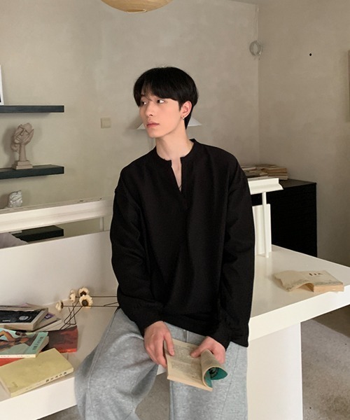 NOWLE(ノウル)の「【NOWLE】リラックスフィット キーネック プルオーバー ロンT(Tシャツ/カットソー・メンズ・ホワイト/ブラック・SMALL/MEDIUM/LARGE/X-LARGE)」の16枚目の写真