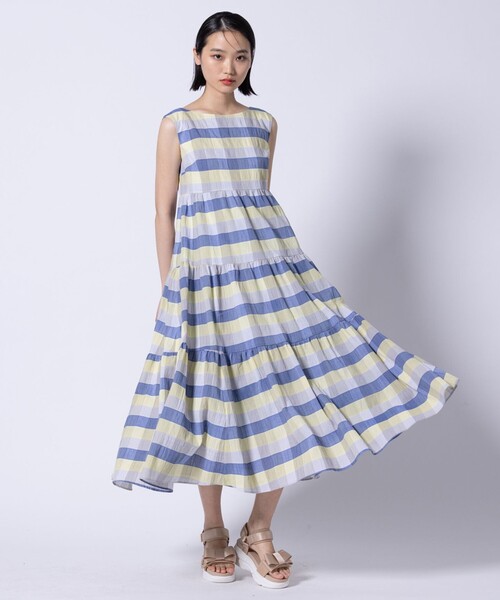 TOCCA(トッカ)の「OPTICAL CUBE DRESS ドレス(ワンピース・レディース・グリーン系5/ブルー系5・2/0/4/6)」の1枚目の写真