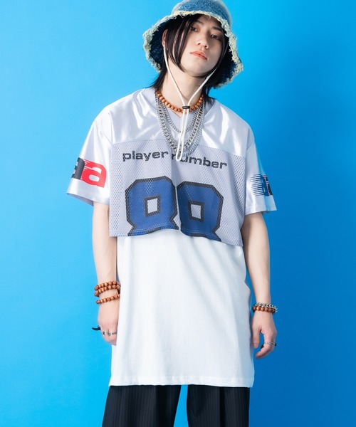 a.p.o.v. クロップド丈メッシュカットナンバリングフットボールシャツ