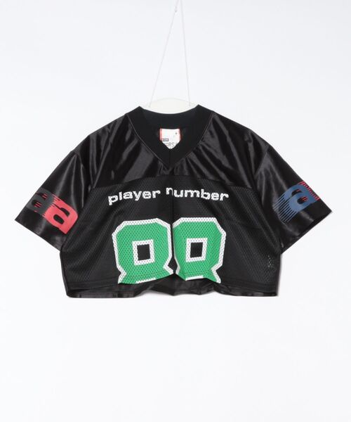 a.p.o.v.（エーピーオービー）の「a.p.o.v. クロップド丈メッシュカットナンバリングフットボールシャツ（Tシャツ/カットソー・メンズ・ブラック/ブルー/グレー/ピンク・ONESIZE）」の7枚目の写真