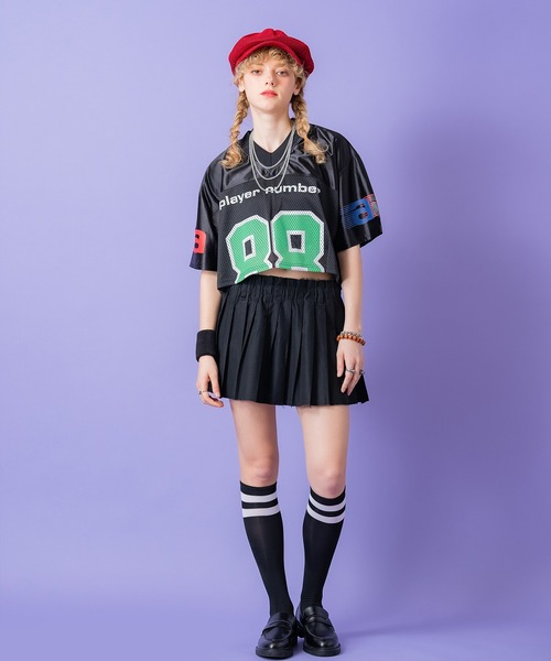a.p.o.v.（エーピーオービー）の「a.p.o.v. クロップド丈メッシュカットナンバリングフットボールシャツ（Tシャツ/カットソー・メンズ・ブラック/ブルー/グレー/ピンク・ONESIZE）」の6枚目の写真