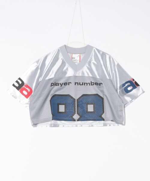 a.p.o.v.（エーピーオービー）の「a.p.o.v. クロップド丈メッシュカットナンバリングフットボールシャツ（Tシャツ/カットソー・メンズ・ブラック/ブルー/グレー/ピンク・ONESIZE）」の9枚目の写真