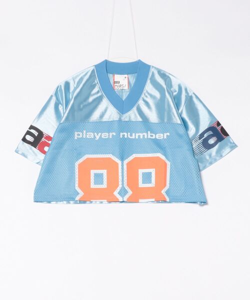 a.p.o.v.（エーピーオービー）の「a.p.o.v. クロップド丈メッシュカットナンバリングフットボールシャツ（Tシャツ/カットソー・メンズ・ブラック/ブルー/グレー/ピンク・ONESIZE）」の12枚目の写真