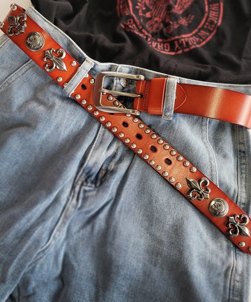 HAMNETT スタッズ付きレザー ベルト Amazon.co.jp: [キャサリンハムネット] ベルト メンズ 本革