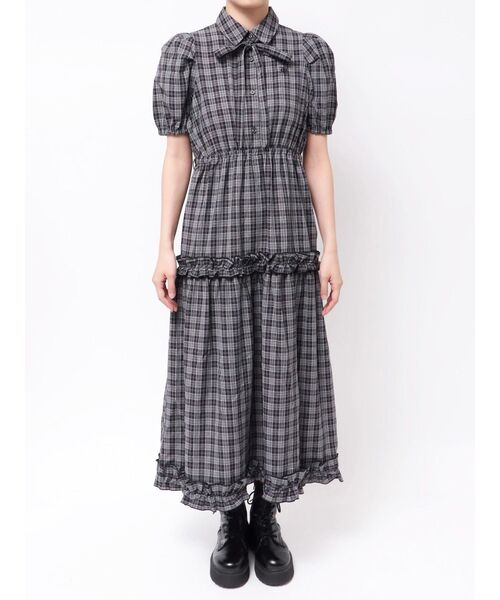jouetie（ジュエティ）の「ヘムフリルチェックロングシャツワンピース（ワンピース・レディース・レッド/グレー/ブラック・MEDIUM）」の18枚目の写真